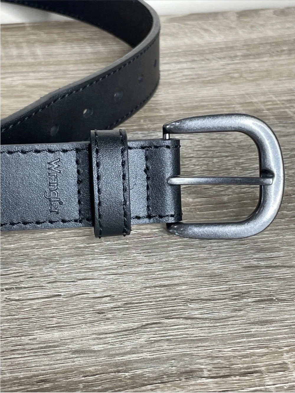 Wrangler Genuine Leather Work Belt Black Silver Buckle Men's Utility Size 42/105